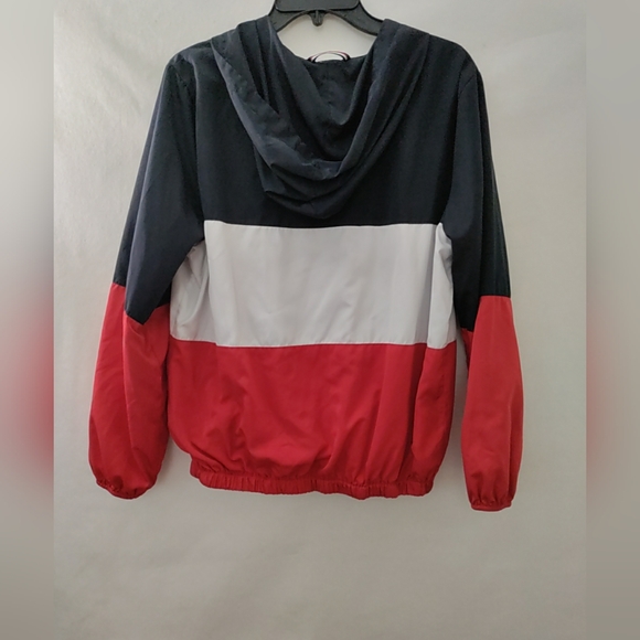 Brandy Melville Windbreaker Jacket Red/White/Blue Zip-Up Hooded Women's One-Size - Picture 3 of 6